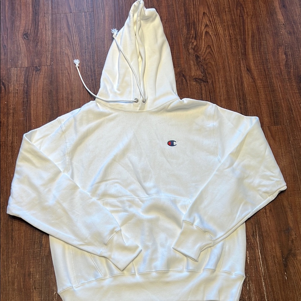 Champion White Reverse Weave Hoodie for Men Med